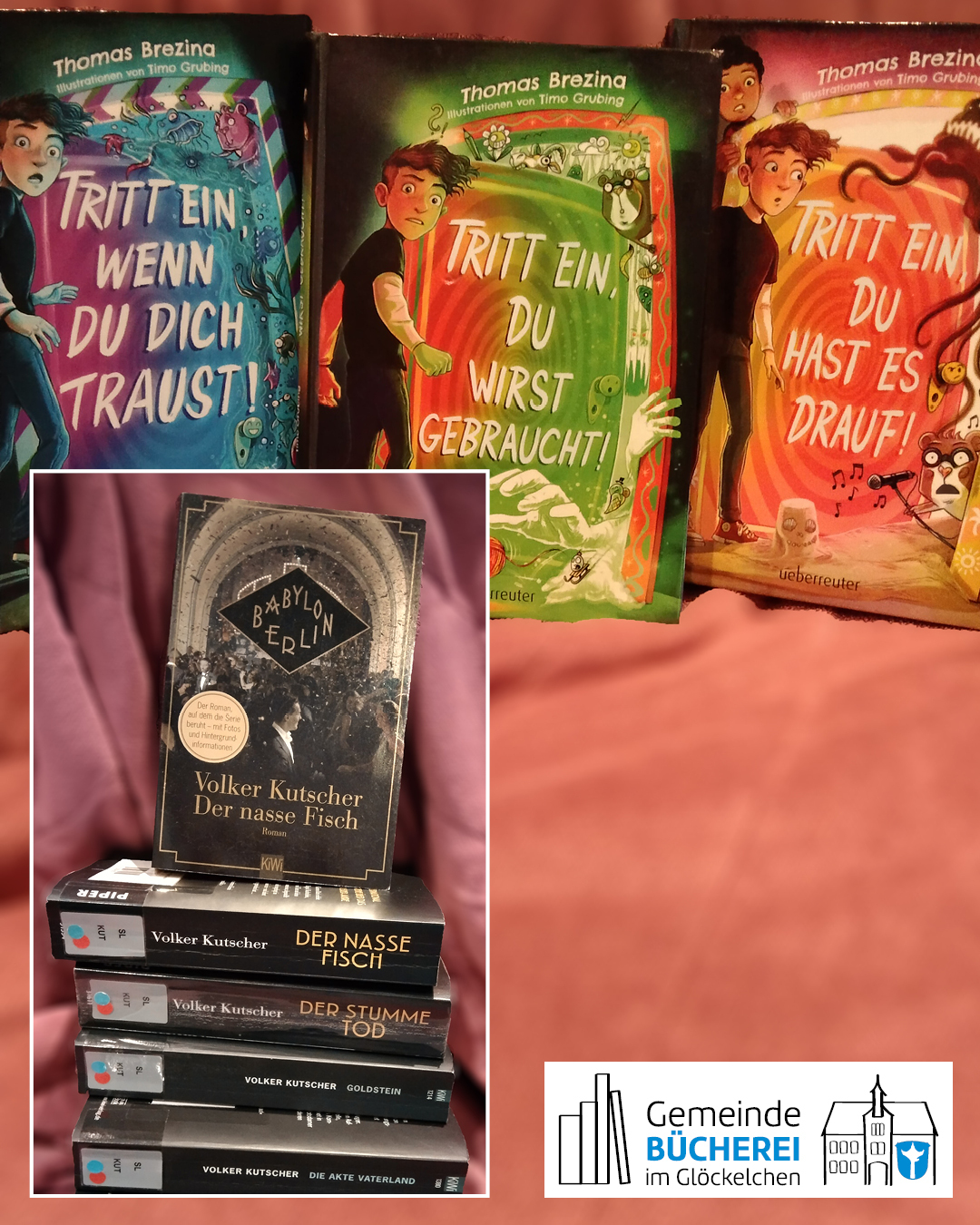 Auf dem Foto ist die Serie "Tritt ein" zu sehen, im kleinen Foto die historische Krimi-Reihe