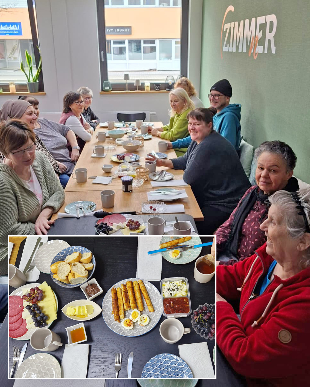 FrühstücksKlatsch Im Foto sind Teilnehmende am Frühstückstisch zu sehen
