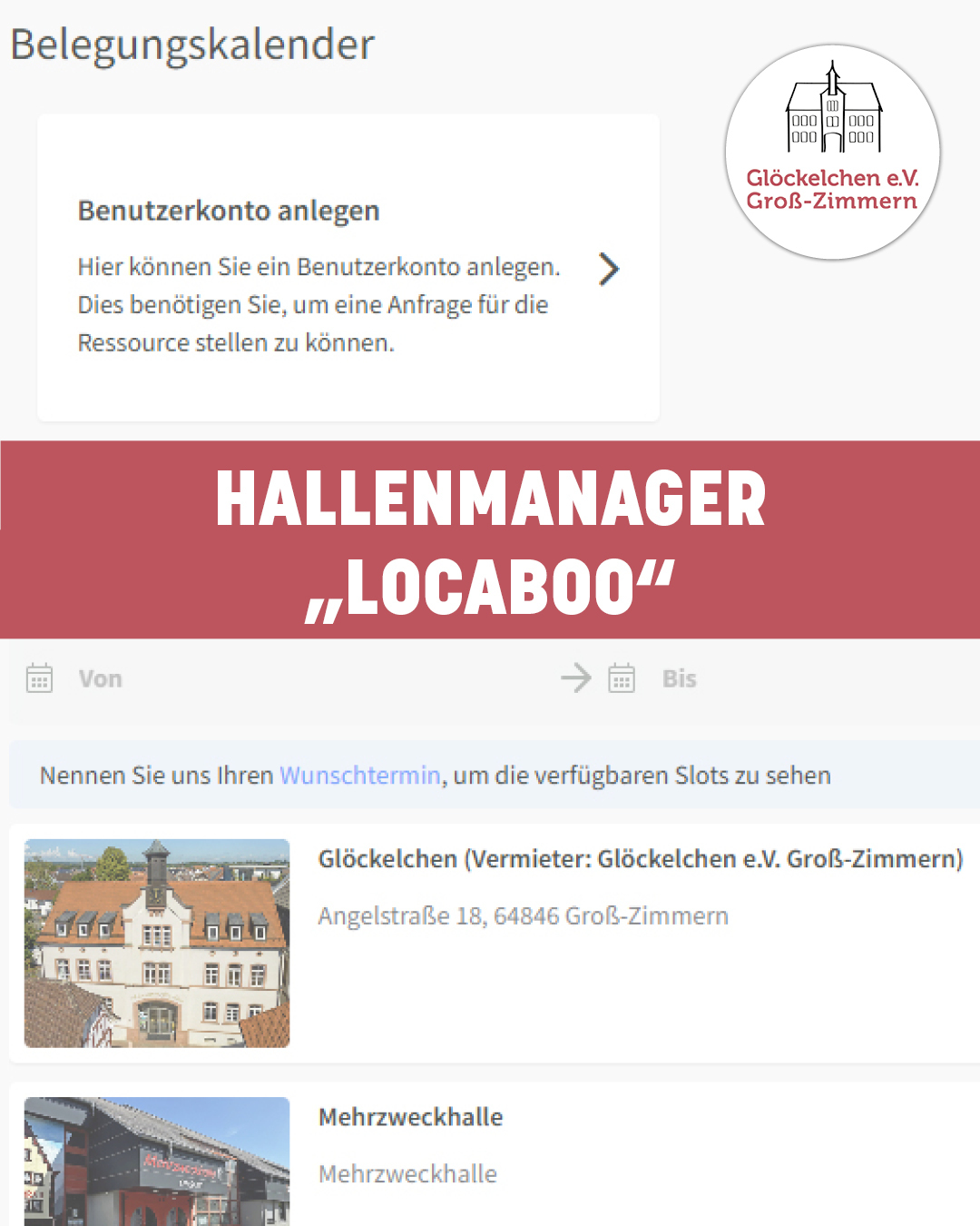 Hallenmanager Zu sehen ist das Plakat mit den Infos zum neuen Hallenmanager