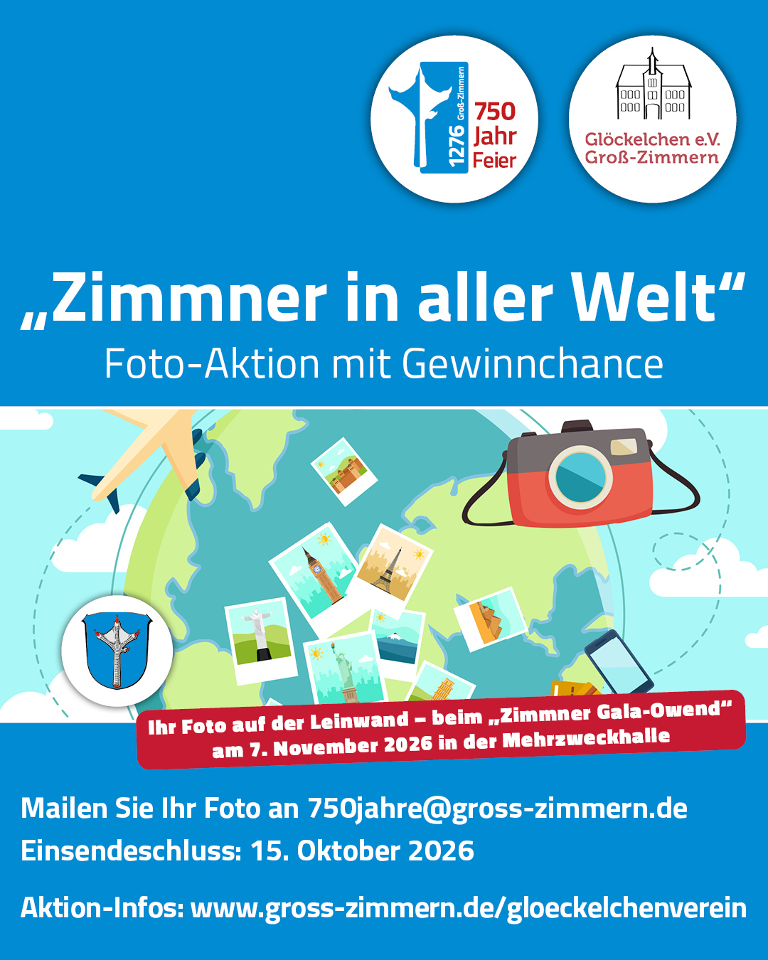 Es ist der Aufruf zum Einsenden Ihres Fotos, aufgenommen außerhalb des Gemeindegebiets, zu sehen