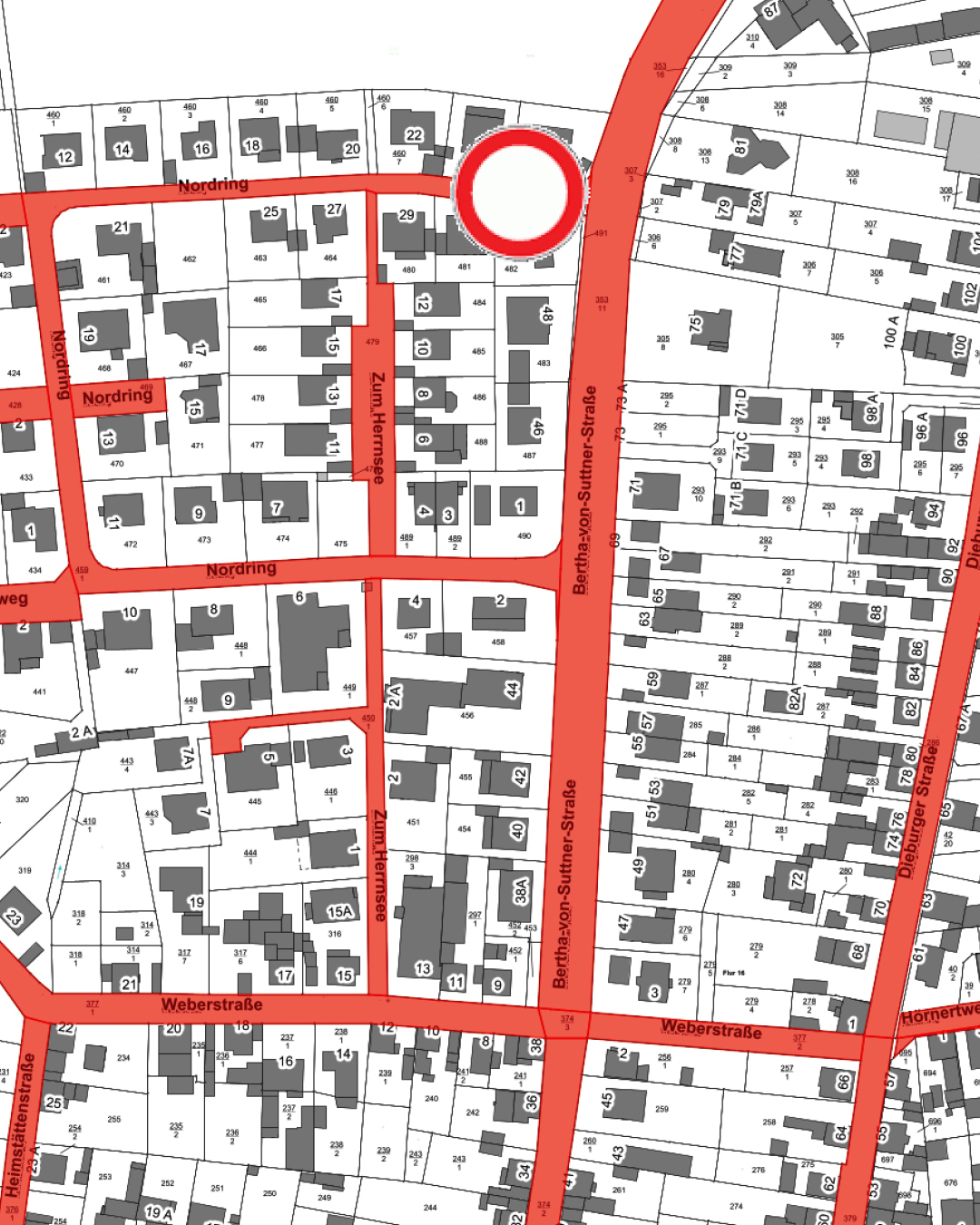 Vollsperrung Nordring Die Sperrung ist in Karte eingezeichnet