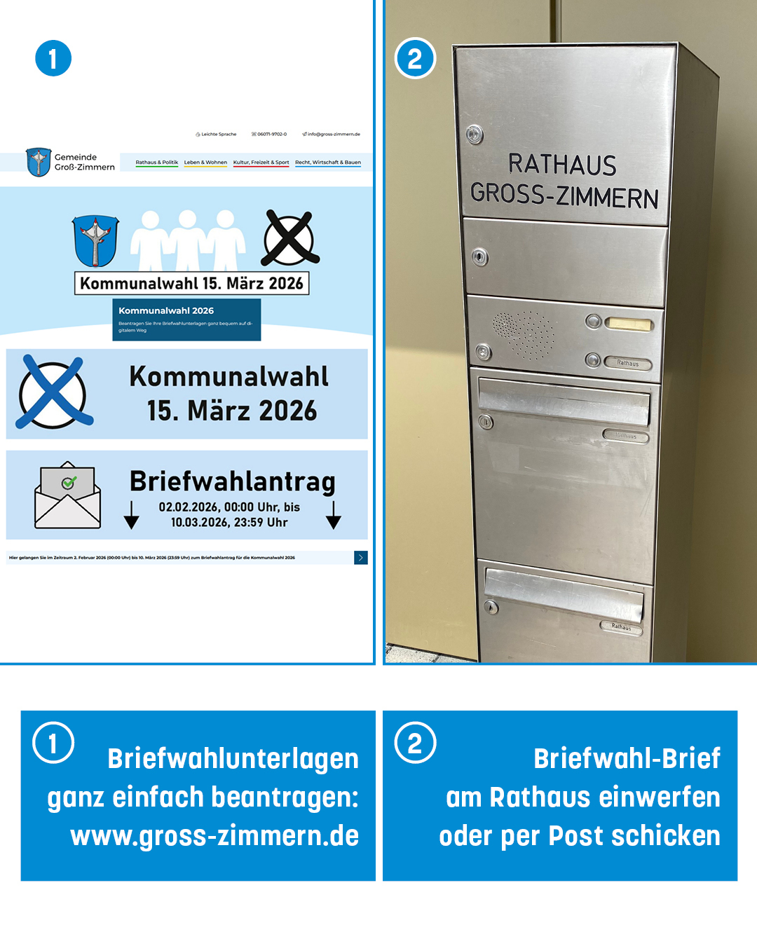 Abbildung Homepage-Startseite und Briefkasten des Rathauses